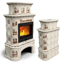 КимрПечь Прованс с дровником центральный двухъярусный Деревня (топка: Ладья-600)