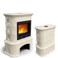 КимрПечь Изразцовая печь на дровах длительного горения Прованс с дровником центральный Ваниль (топка: Ладья-600)