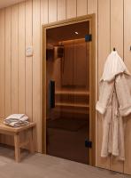 Дверь DoorWood стеклянная для сауны и бани "Фаворит BLACK бронза прозрачная"