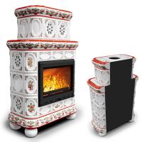 КимрПечь Изразцовый камин Медальон пристенный двухъярусный Рябина (топка: Ладья-700) (топка: Ладья-700)