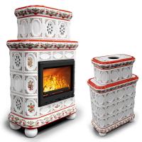 КимрПечь Изразцовый камин Медальон центральный двухъярусный Рябина (топка: Ладья-600) (топка: Ладья-600)