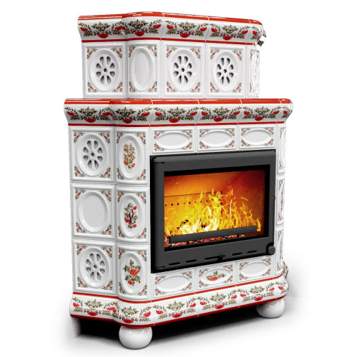 КимрПечь Изразцовый камин Медальон угловой двухъярусный Рябина (топка: Ладья-600)