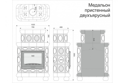 Камин КимрПечь Медальон пристенный двухярусный Физалис