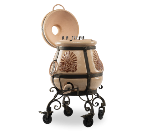 Тандыр ЭКО Греческий с откидной крышкой и откидным поддувалом на колесах