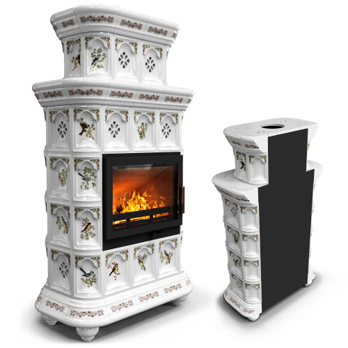 КимрПечь Керамическая печь Истра пристенный двухъярусный Птицы (комплектация: Ладья-700)