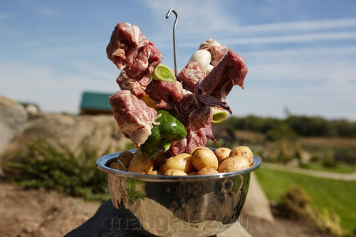 Елочка для тандыра 6 шипов с миской из нержавеющей стали (крючок) D 18/22/26/28см.