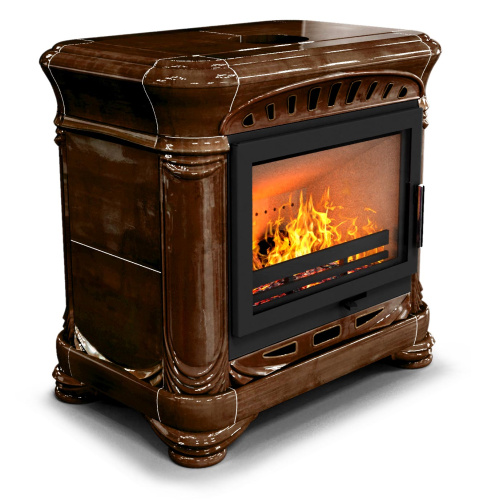 КимрПечь Камин с изразцами Модерн центральный Каштан (топка: Ладья-700)