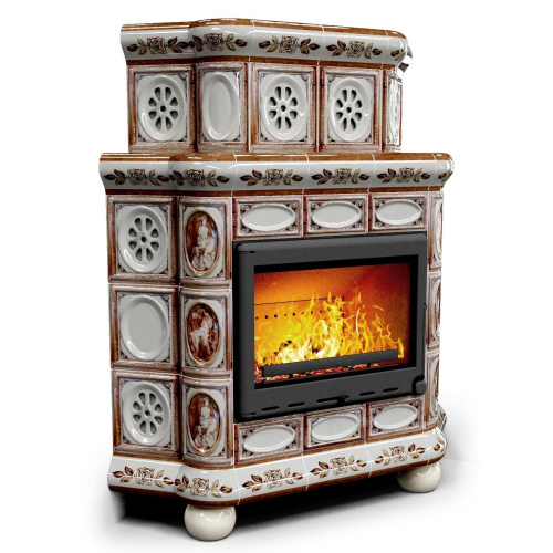 КимрПечь Изразцовый камин Медальон угловой двухъярусный Модерн (топка: Ладья-600)