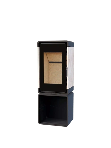 Печь-камин Астов Куб ПК 4581 с каменными панелями на дровнике