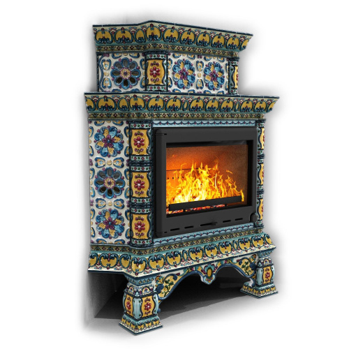 КимрПечь Изразцовая печь Кострома угловой двухъярусный Март (топка: Ладья-700)